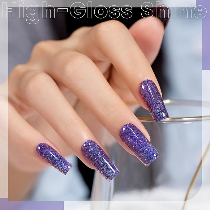 RARJSM Chameleon Gel Nail Polish Blue to Purple Multichrome Big Flakes Color Changing Glitter Chrome GelPolish Curing Requires Sparkle Shimmer Nail Gel Varnish Soak Off DIY at Home Salon 15ml