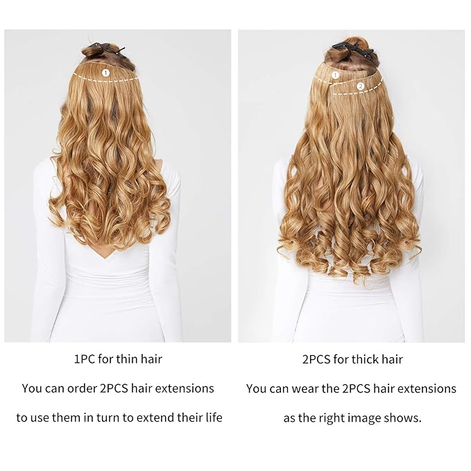 REECHO 14" 1-Pack 3/4 Full Head Wavy Clips in on Synthetic Hair Extensions HE008 Hairpieces for Women 5 Clips 3.6 Oz per Piece - Dark Brown