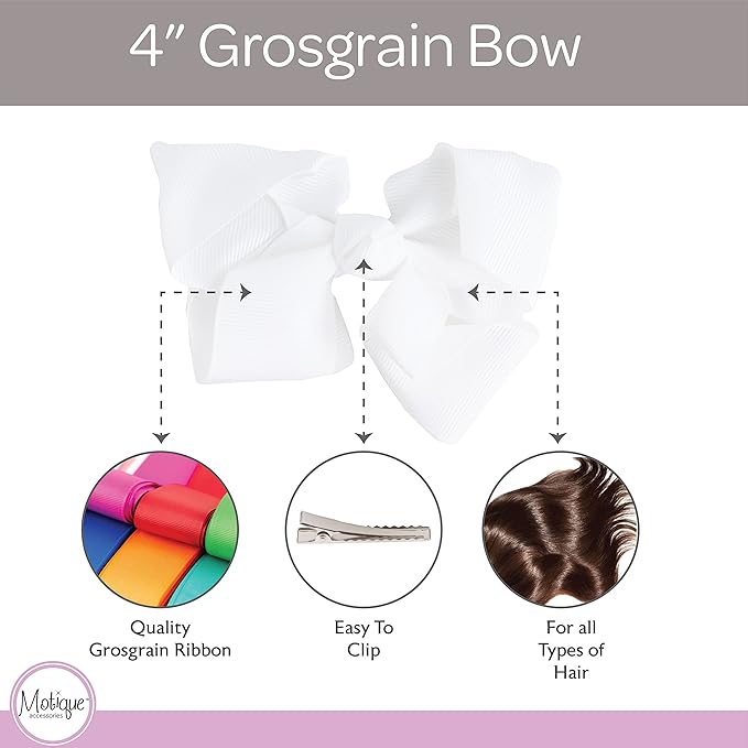 4 Inch Grosgrain Hair Bow for Girls - White