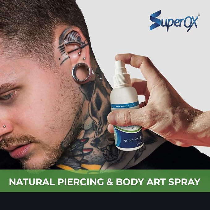 Superox Skin Spray - Minor Cuts, Scars, Tattoo & Piercing Aftercare - Natural & Non-Irritating - (3.4 oz)