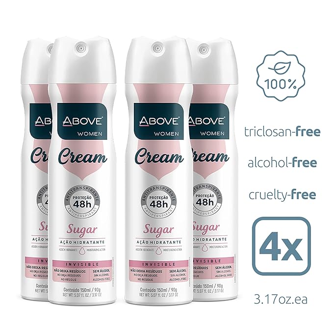 ABOVE 48 Hours Antiperspirant Deodorant Set, Cream Sugar, 4 Pcs- Spray Deodorant for Women - Patchouli, Oak Musk, and Citrus Notes - Stain-Free