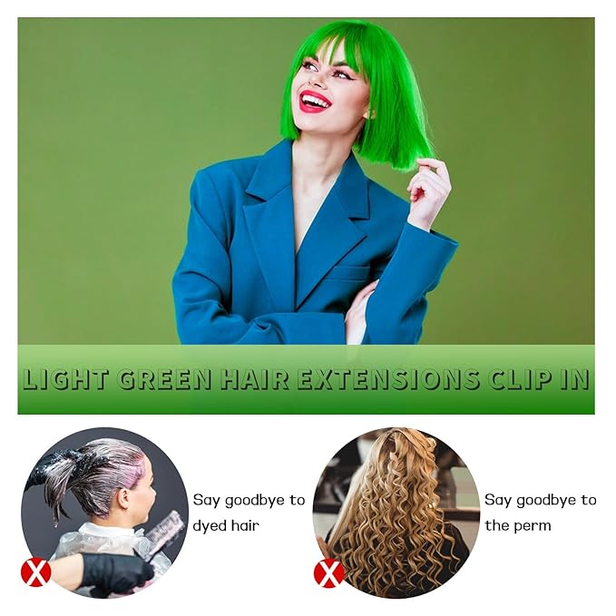 12 PCS Green Hair Extensions Clip in, 22" Colored Hair Extensions, Highlights Colorful Hair Piece DIY Hair Accessories on Daily Party