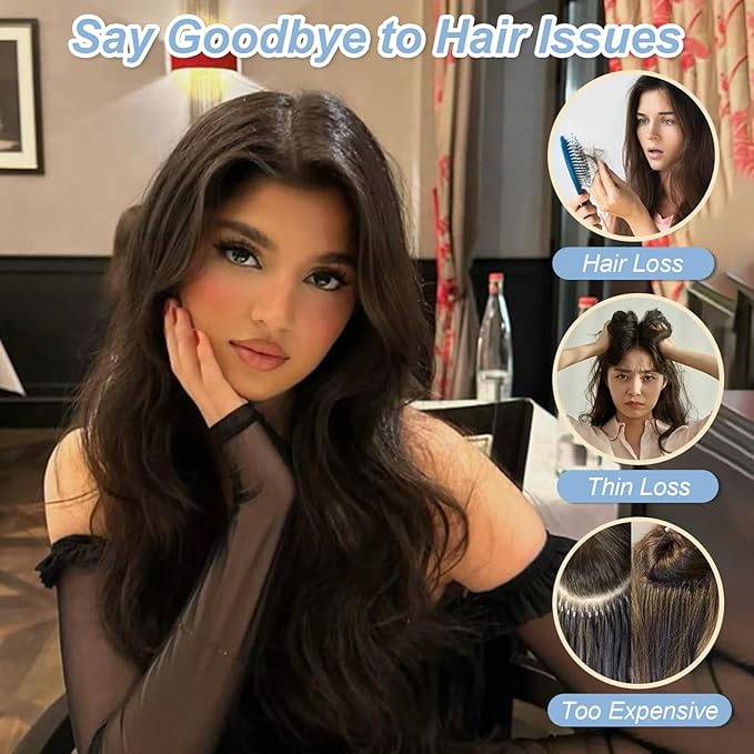 Dark Brown Invisible Wire Hair Extensions Long Wavy Synthetic Hairpiece with 4 Secure Clips for Women 20 Inch Clip in Hair Extensions