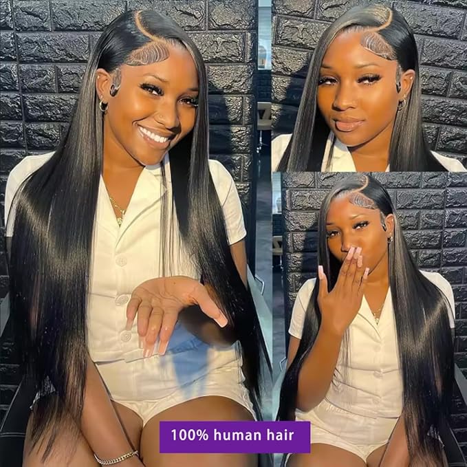 28 Inch Lace Front Wig Human Hair 210 Density Straight Wigs Human Hair 12A Pre Plucked Brazilian 13x6 HD Transparent Lace Frontal Wigs for Black Women