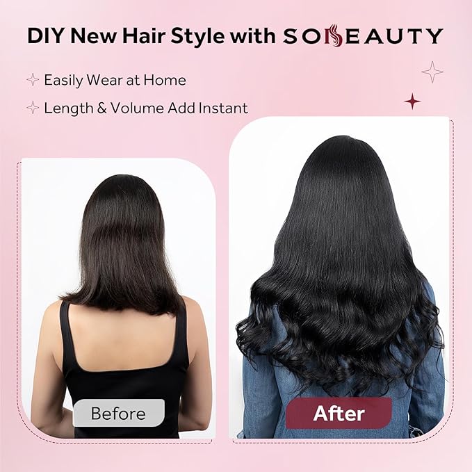 Clip in Hair Extensions Real Human Hair, Jet Black 100% Human Hair Extensions Clip in, Tangle-free Silky Straight Hair Extensions for Women, #1 16Inch 120G 7PCS