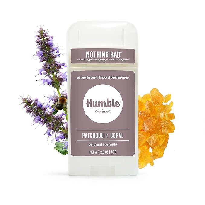 HUMBLE BRANDS Original Formula Aluminum-free Deodorant. Long Lasting Odor Control with Baking Soda and Essential Oils, Patchouli and Copal, Pack of 1