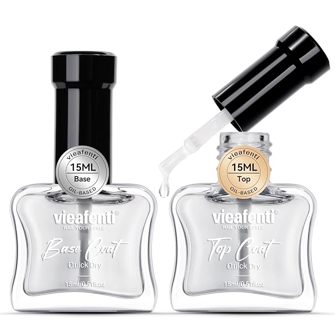 Nail Base Top Coat Nail Polish Quick Dry 15ml, Clear Top Coat Nail Polish Non Gel High Shine Air Dry Fast Regular Salon Quality Nail Art for Ladies