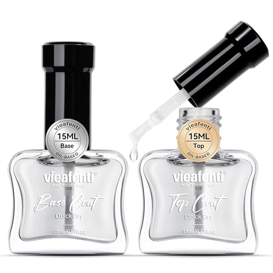 Nail Base Top Coat Nail Polish Quick Dry 15ml, Clear Top Coat Nail Polish Non Gel High Shine Air Dry Fast Regular Salon Quality Nail Art for Ladies