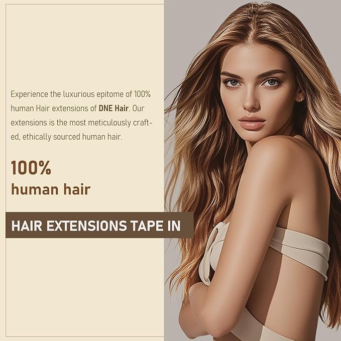 DNE Tape in Hair Extensions Real Human Hair 20 inches 20Pcs/50g/Pack Seamless Dark Brown to Chestnut Brown#T4-P4/27 Straight Invisible Double Sided Tape in Hair Extensions for Women/Girls