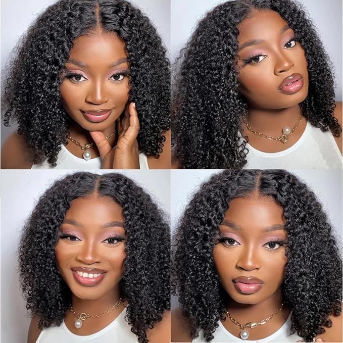 ISEE Hair M Cap 9x6 Bob Wig Human Hair Glueless Wigs Pre Plucked Pre Cut HD Lace Front Glueless Wigs Human Hair 180% Density Short Kinky Curly Bob Wigs for Black Women 16 inch