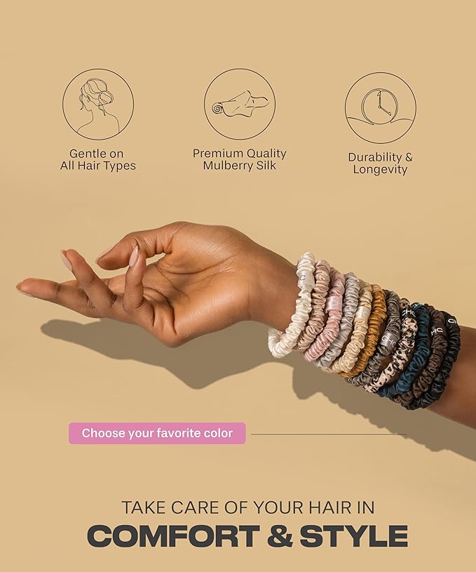 Ch. SKINNIES-6 Silk Scrunchies Set - Premium 22 Momme Handmade Hair Accessories, Soft Pure Silk Hair Ties & Sleep Scrunchies for Women | STYLE: Our Best Sellers