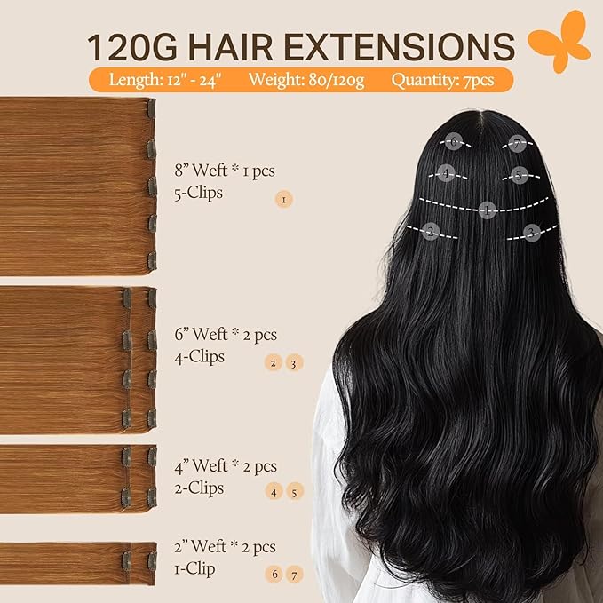 DOORES Clip in Hair Extensions, Medium Auburn 22 Inch 7pcs 120g, Remy Hair Extensions Clip in Human Hair Extensions For Women Clip in Natural Hair Extensions Thick Silky Straight
