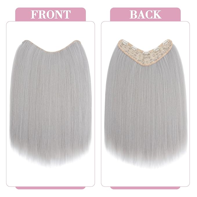 S-noilite One Piece Clip in Hair Extensions 18 Inch Grey U-Shaped One Piece Weft Hair Extensions with 5 Clips Synthetic 3/4 Full Head Long Straight Clip in Hairpieces for Women,#503/88A