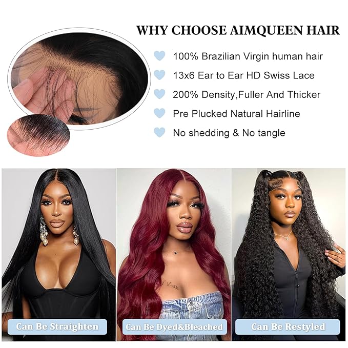 34 Inch Human Hair Wig 13x6 Lace Front Wigs Human Hair 200 Density Body Wave Lace Front Wigs Pre Plucked 12A Glueless Wigs for Women HD Lace Frontal Wigs Natural Color