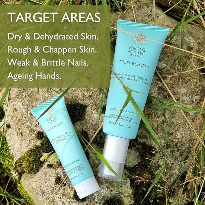Rhug Wild Beauty - Hand & Nail Cream with Orange Peel Oil and Yarrow | Nourishing Moisturizer for Hands | 75ml | Made in the UK