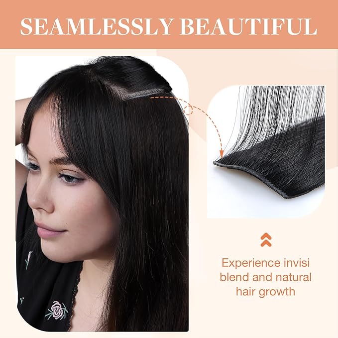 GOO GOO Invisi Edge Clip in Hair Extensions 16inch 160g 9Pcs Injected Seamless PU Clip in Hair Extensions, Virgin Real Human Hair, #1B Natural Black
