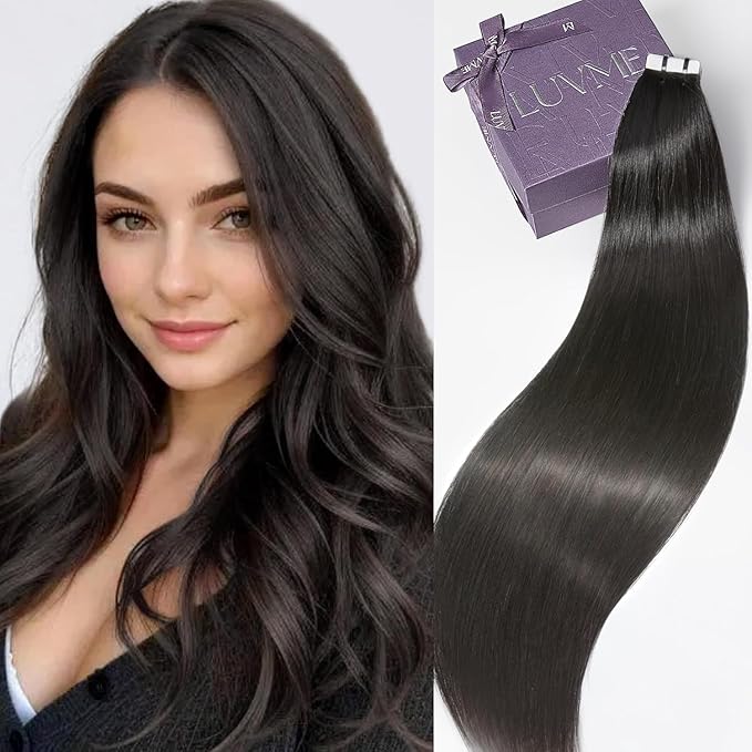 LUVME Invisible Tape in Hair Extensions Human Hair 22 Inch 50g 20pcs Natural Black Straight Double Sided Seamless Tape Extensions