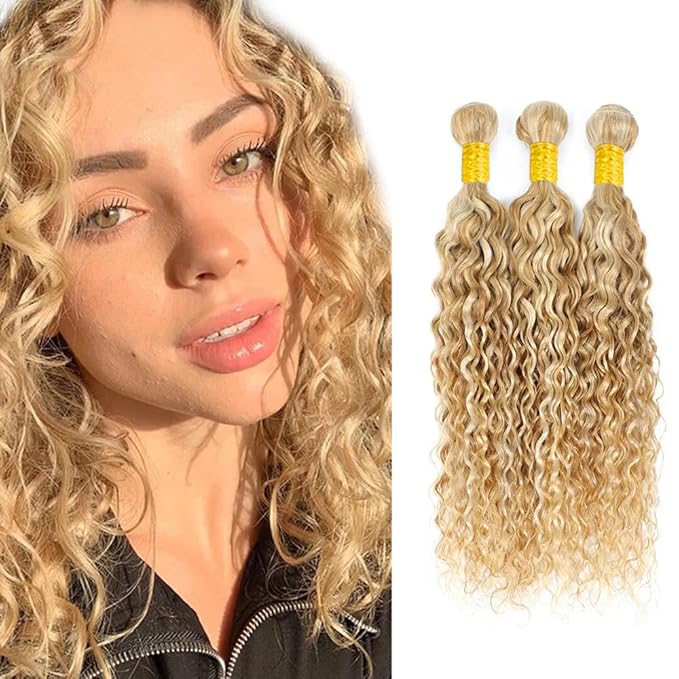 613 Bundles Human Hair Blonde Water Wave Bundles P27613 Human Hair Bundle 12 14 16 inch Two Tone 613 and 27 Bundle 150g