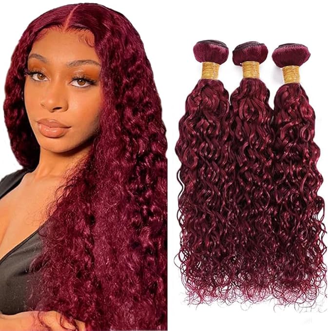 Burgundy Human Hair Bundles 99J Water Wave Bundle 24 26 28 inch Freiuoke 8A Brazilian Unprocessed Hair 3 Bundles Red Bundle 150g