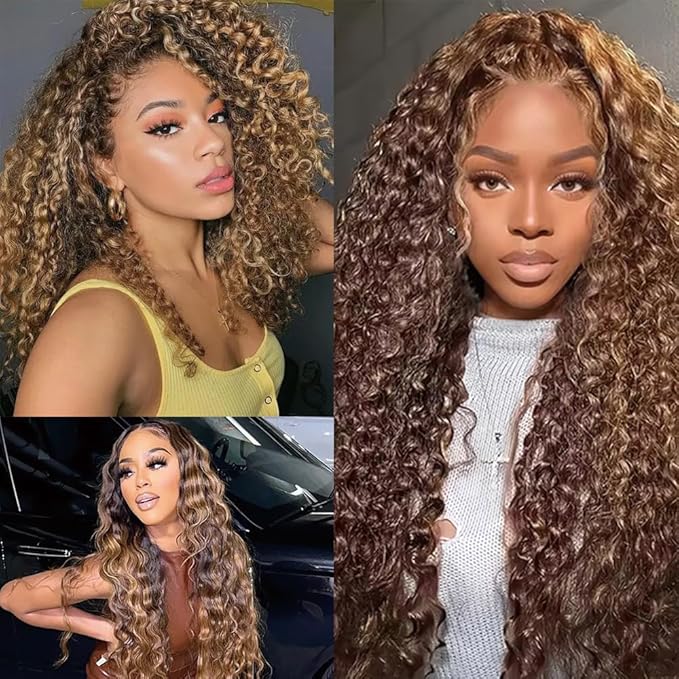 Freiuoke Hair P4/27 Deep Wave Bundles 27 Loose Deep Wave Bundle Human Hair Unprocessed Virgin Hair 3 Bundles 12 14 16 Inch Honey Blonde Bundle