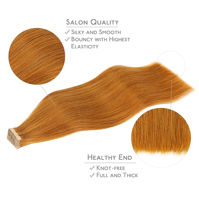 WENNALIFE Tape in Hair Extensions Human Hair, 20pcs 50g 22 inch Auburn Ginger Remy Hair Extensions Straight Human Hair Tape in Extensions Skin Weft Tape Extensions Human Hair