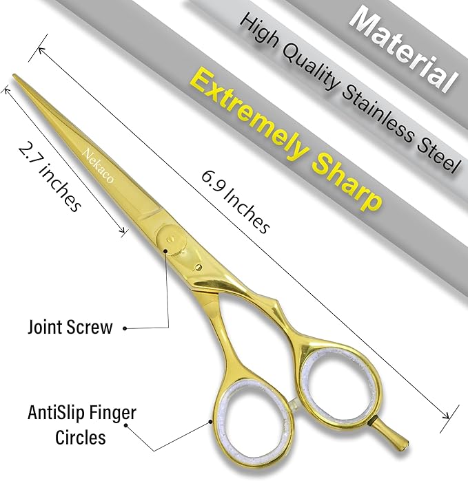 Professional 6-Inch Gold Hair Cutting Scissors, Stainless Steel, Compact, Hair Shears with Adjustable Screw for Barber Salon & Home