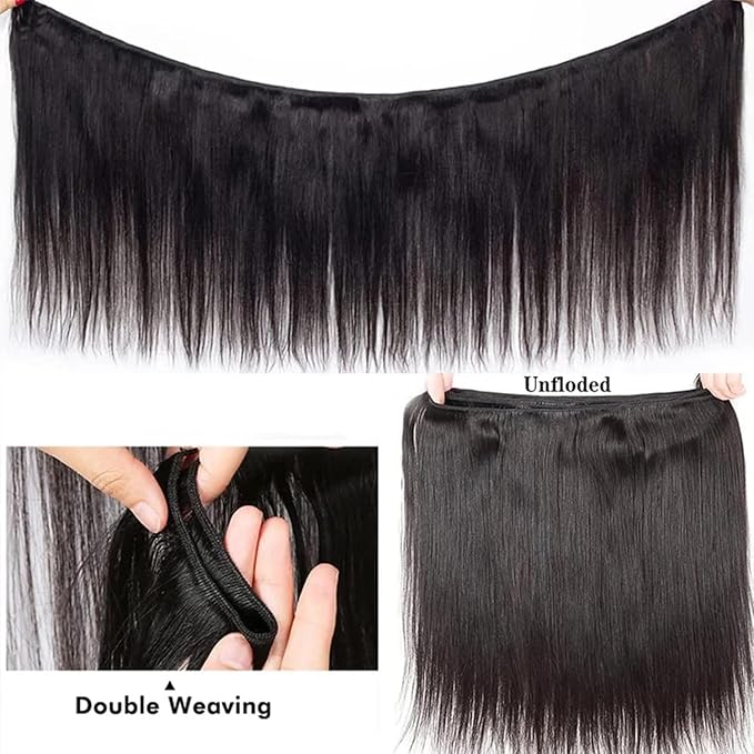 Human Hair Bundles,Straight 4 Bundles 26 26 26 26 Inch,16A Bundles Human Hair,100% Unprocessed Virgin Brazilian Hair Extensions Double Weft, Quick Weave Sew In Hair Bundle