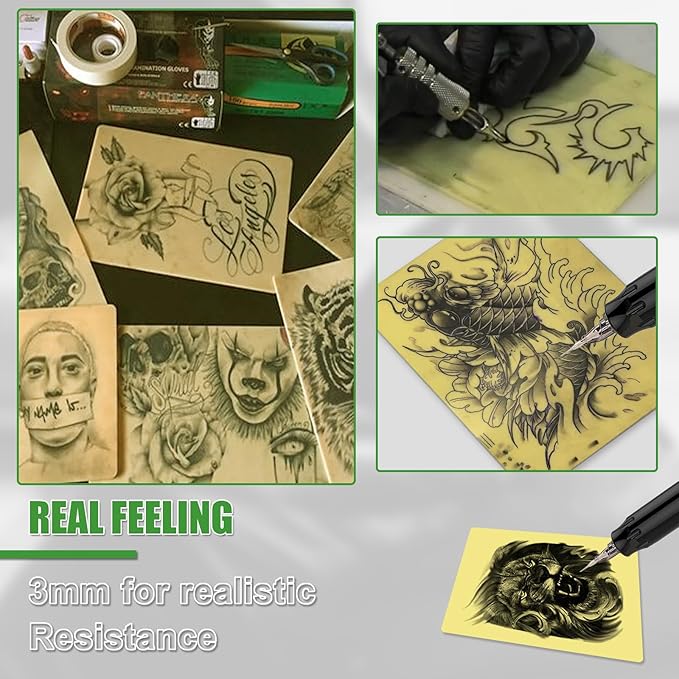 Premium Tattoo Practice Skin (3mm Thick Medical Silicone) - 10PCS Double-Sided Fake Skin Reusable Mat, 7.4"x5.5" Tattoo Skin with Deluxe Gift Box, for Professional Artists