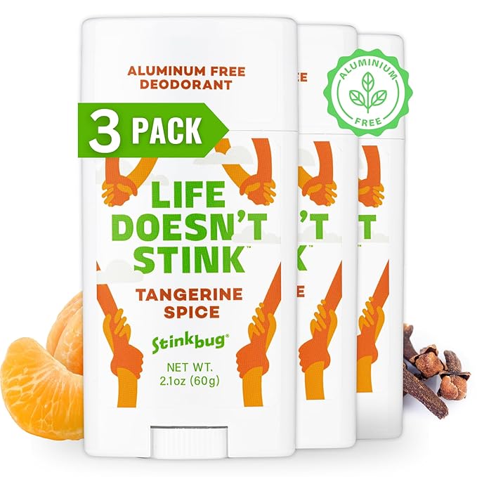 Natural Deodorant By Stinkbug, All Natural Deodorant with Coconut Oil and Natural Scents, Tangerine 3 Pack