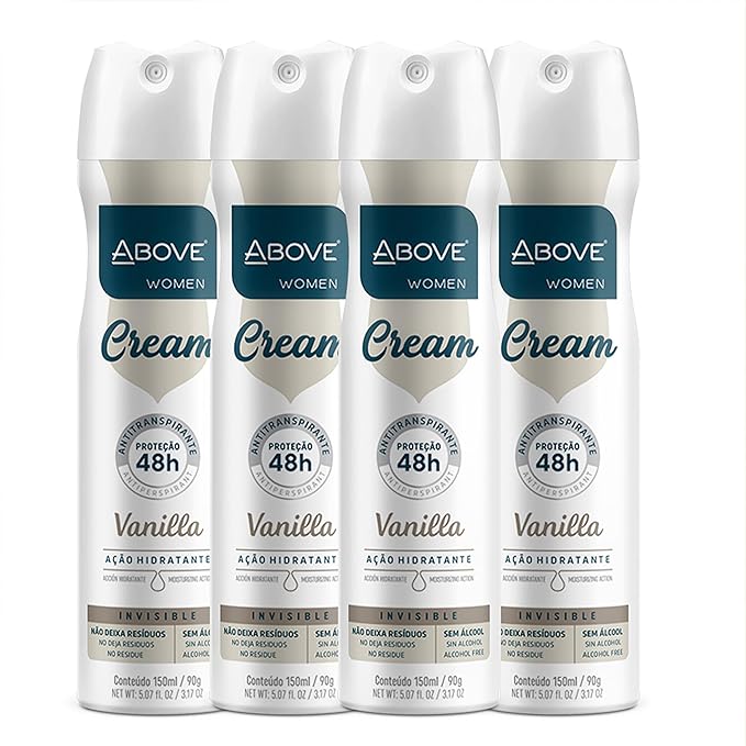 ABOVE 48 Hours Cream Antiperspirant Deodorant, Vanilla, 4 Pc - Dry Spray Deodorant for Women - Antiperspirant Spray - No Stain - Cruelty-Free