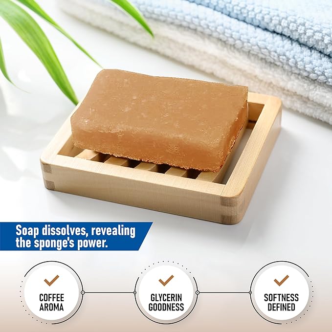 T.Taio Coffee Esponjabon Soap Sponge - Cleansing Shower Scrubber - Cleaning Bath Wash Scrub - Oil Removal - Massage & Lather Foot, Elbow, & Face - Bathroom Accessories (2-Pack)