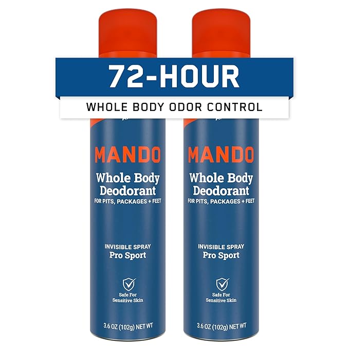Mando Whole Body Deodorant For Men - Invisible Spray Deodorant - 72 Hour Odor Control - Low Irritation Formula - Aluminum Free, Benzene Free - 3.6 ounce Can - Pro Sport