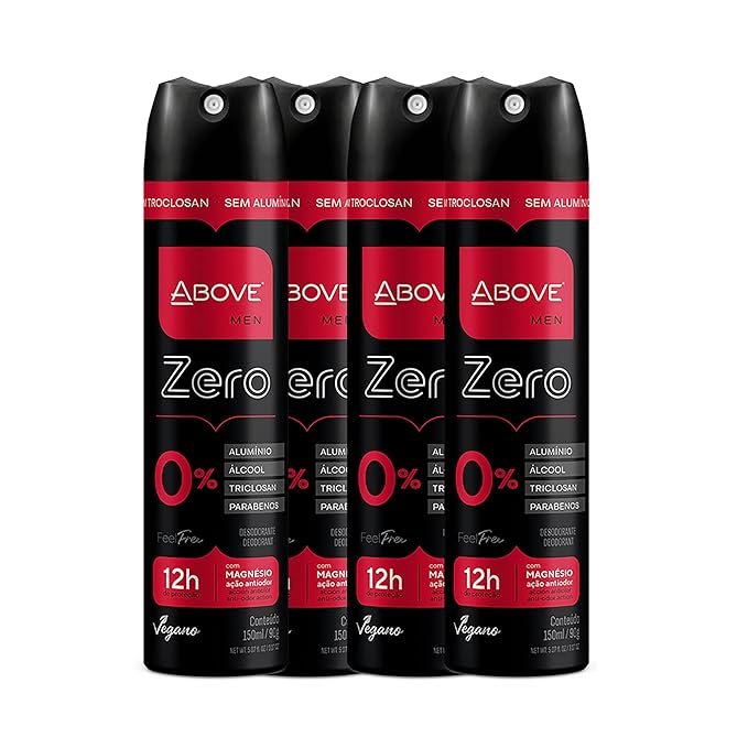 ABOVE 12 Hours Deodorant Set - Dry Spray for Men - Sensual and Floriental Fragrance - Protects Against Sweat and Body Odor - Offers Instant Freshness - Stain Free Application - Feel Free Zero - 4 pc