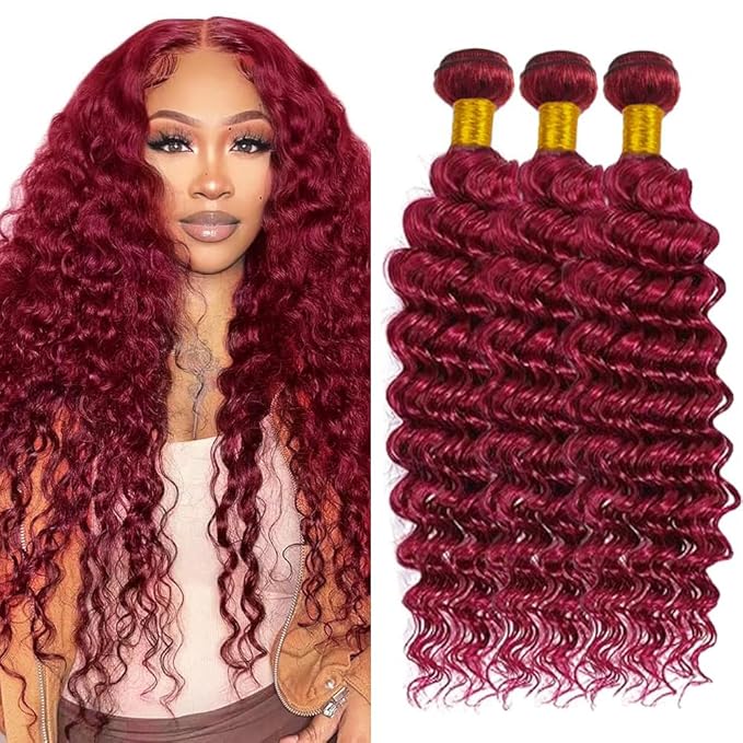 Dark Burgundy Bundles 99J Burgundy Deep Wave Bundles 30 32 34 Inch 150g Brazilian Unprocessed Virgin Hair Red Bundles Human Hair Extensions