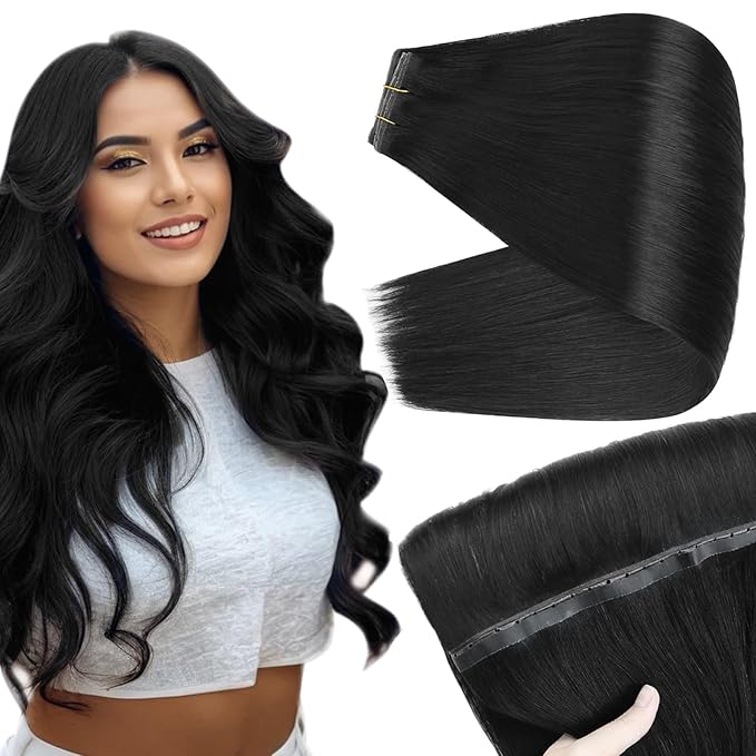 Full Shine Butterfly Weft Hair Extensions Remy Human Hair 24 Inch Invisible Pu Hole Weft Extensions Color Jet Black Genius Weft Extensions Real Hair Micro Ring Hair 100 Grams