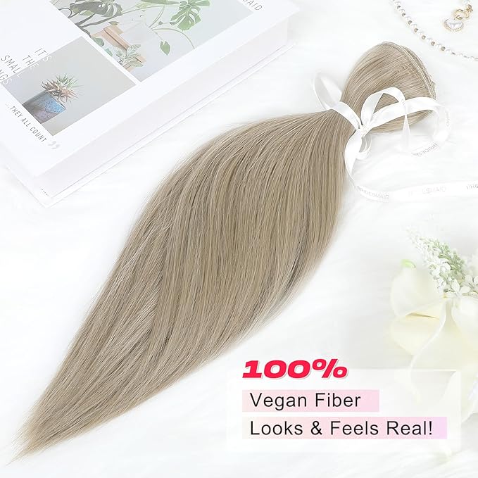 Hair Extensions, 14" Short Clip in Hair Extensions 4PCS Straight Natural Soft Synthetic Hairpiece for Women - Ash Brown with Highlights