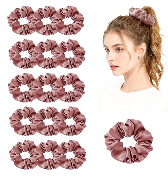 Womens Satin Scrunchies 16Pack Silk Scrunchy Silky Hair Ties Elastics Hairs Bow Hairtie Hairbands Ponytail Holder Accessory