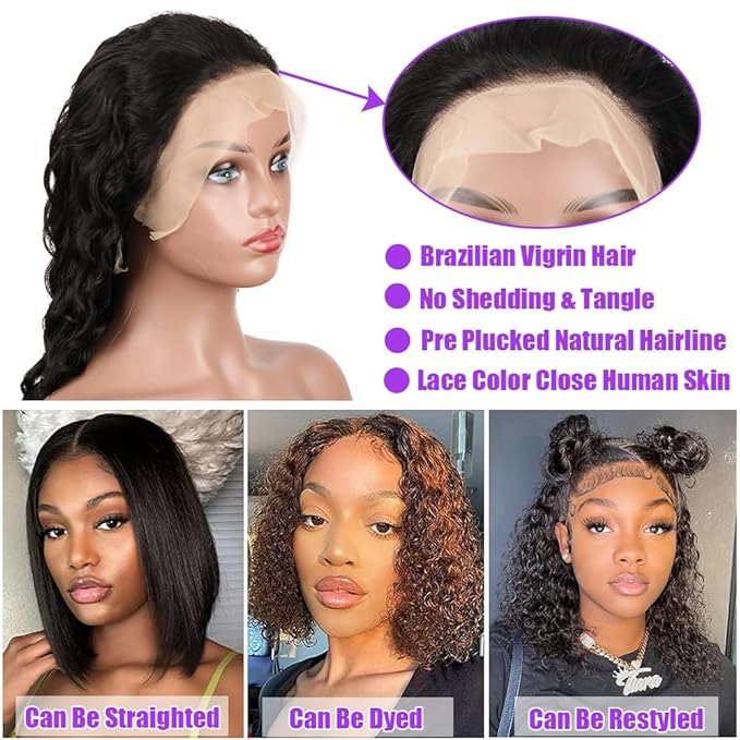 LICHANG Wear And Go Body Wave Bob 13x4 HD Lace Front Human Hair Wigs for Black Women (16 Inch, Natural Color)