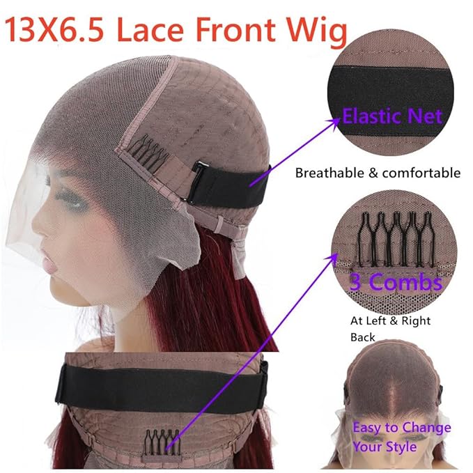 99j Burgundy Lace Front Wigs Human Hair 13x6.5 HD Burgundy Colored Lace Front Wigs Human Hair 250% Density Glueless Straight Wigs Human Hair Pre Plucked with Baby Hair (22 inch, 99j)