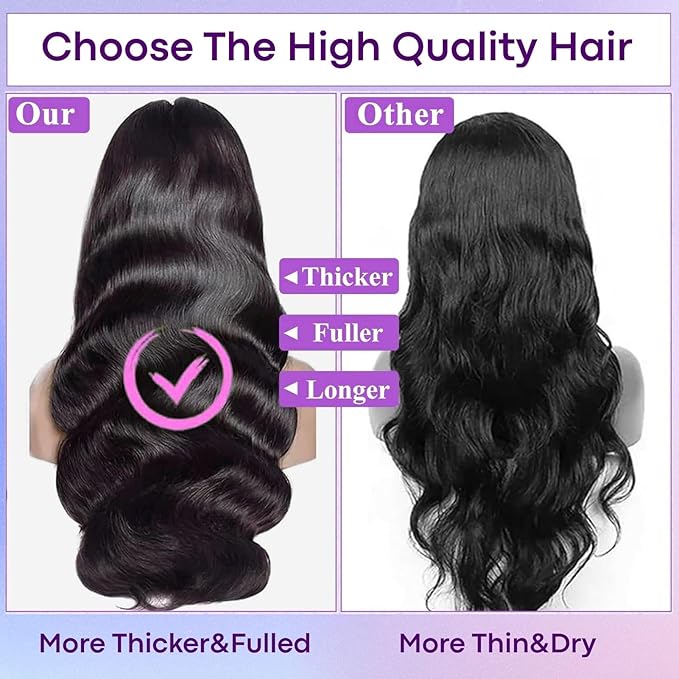 Lace Front Wigs Human Hair Body Wave 180 Density Human Hair Wigs for Women Pre Plucked 13x4 HD Lace Frontal Wig Glueless Natural Black 28 inch
