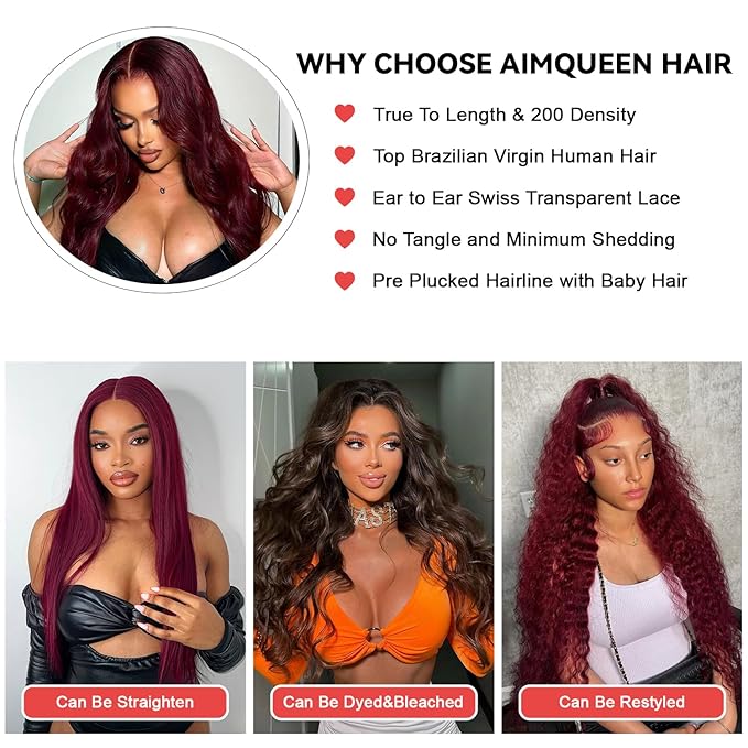 20 Inch 99J Burgundy Lace Front Wigs Human Hair 13x6 HD Body Wave Burgundy Wig Human Hair Pre Plucked with Baby Hair 200 Density Red Colored Glueless Wigs for Women