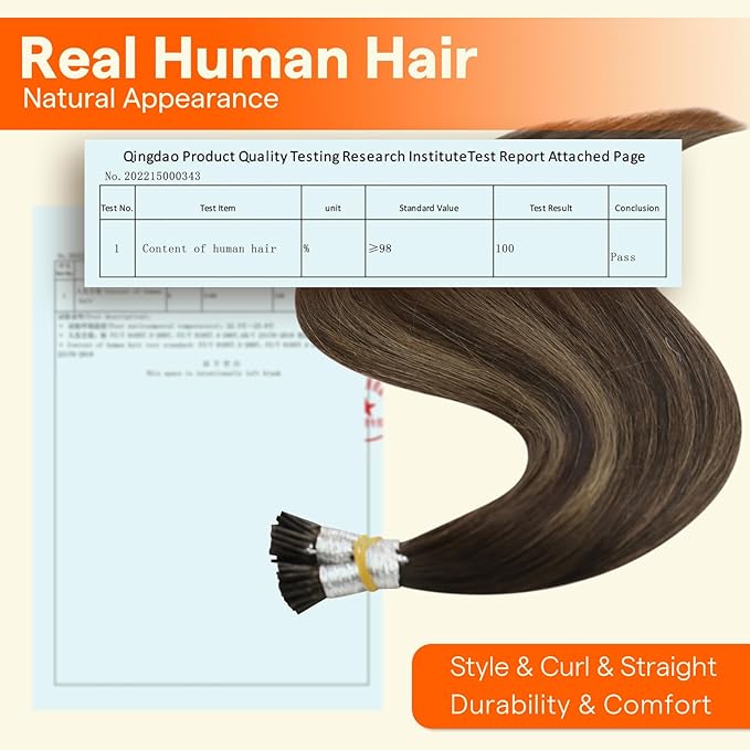 Full Shine Itip Hair Extensions Human Hair 20 Inch Straight Remy Hair Dark Brown to Ash Brown Keratin Itip Human Hair Extensions Natural Pre Bonded Extensions 50 Grams