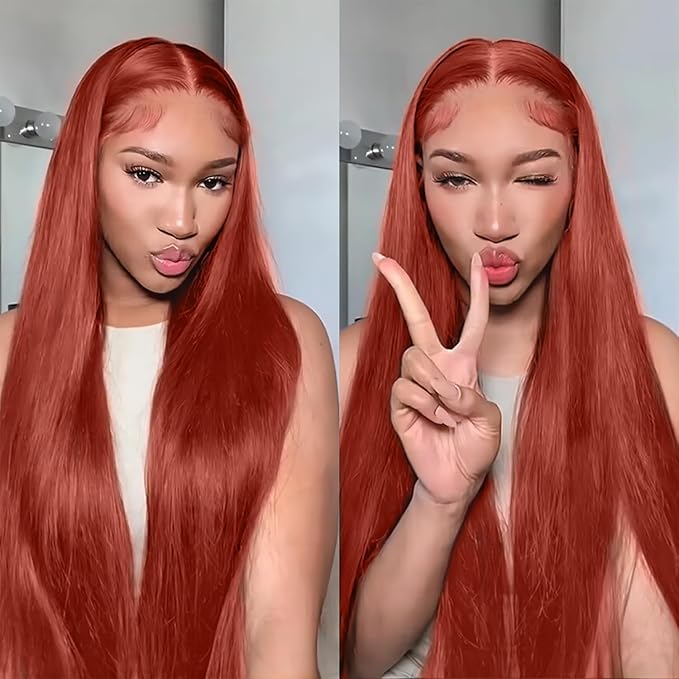 AMIRTY 250% Density Ginger Wig Human Hair 13X4 Reddish Brown HD Lace Front Wigs Human Hair Bleached Knots for Women 12A Straight Wigs Human Hair with Baby Hair32Inch