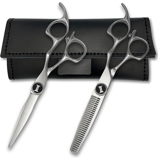 Apex 6" Complete Set of Hair Cutting Shears Includes a 6" Cutting Scissors and a 6" Thinning Shear with a Leather Case - 440C Stainless Steel - Designed by Saki Shears