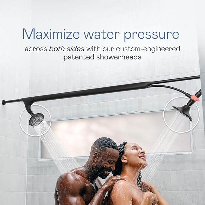 BOONA Original Tandem Shower as Seen on Shark Tank | Dual Shower Head for Couples | Spa-Like Water Pressure, Rainfall & Swedish Massage Settings | Easy Install, Midnight Black