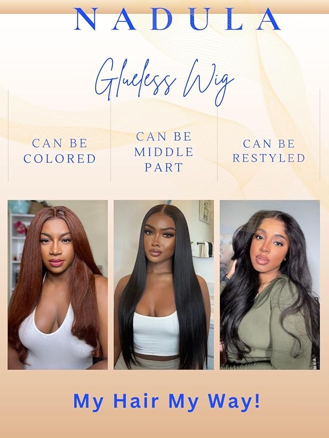 Nadula Bye Bye Knots Yaki Straight Glueless Wig Human Hair with Elastic Drawstring Pre Cut 7x5 Invisible Knots HD Lace Front Put on and Go Wigs Pre Everything Glueless Light Kinky Staight Wigs 18inch