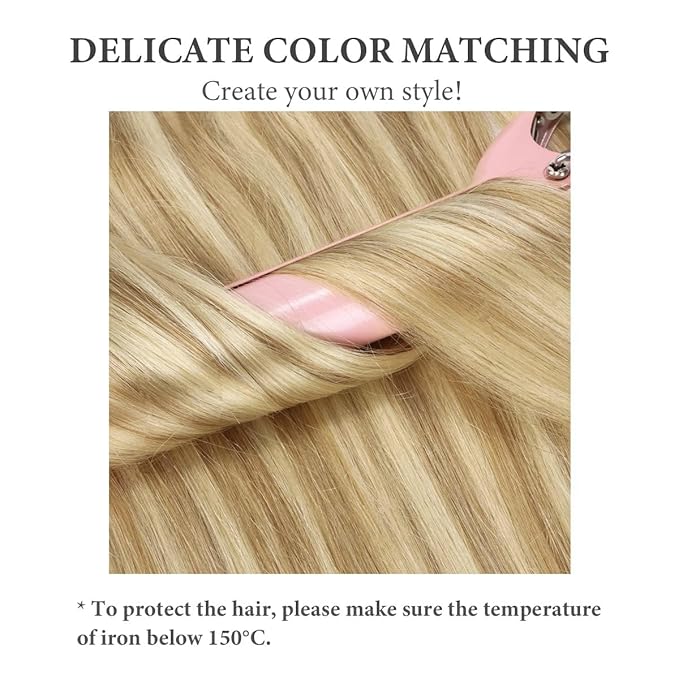HOTBANANA Seamless Clip in Hair Extensions Light Blonde Highlighted Golden Blonde(Grey Tone) 18in 130g 7pcs Clip in Remy Human Hair Extensions Straight Hair Invisible PU Skin Weft