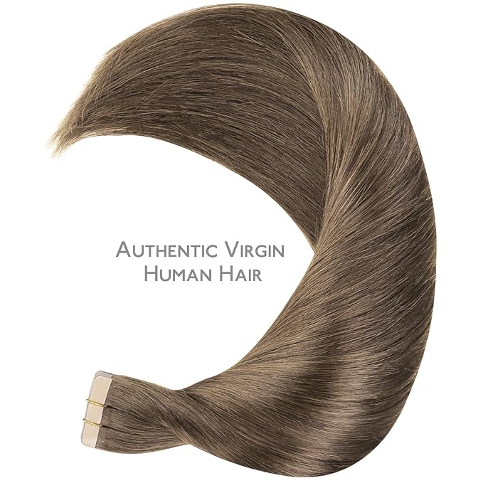 WENNALIFE Tape in Hair Extensions Human Hair, 20pcs 50g 14 inch Light Ash Brown Remy Hair Extensions Straight Human Hair Tape in Extensions Skin Weft Tape Extensions Human Hair
