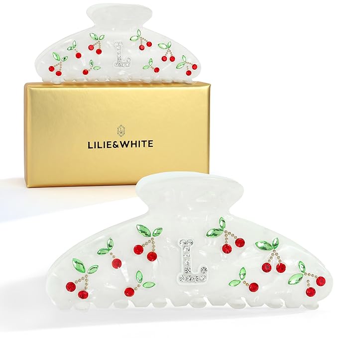 LILIE&WHITE Christmas Gift Acrylic Cherry Letter Hair Clips For Women With RhinestonesInitial Hair Claws For Thick Hairs Trendy Monogram Large Clips Fashion Big Claw Clip Jewelry Gift Alphabet L
