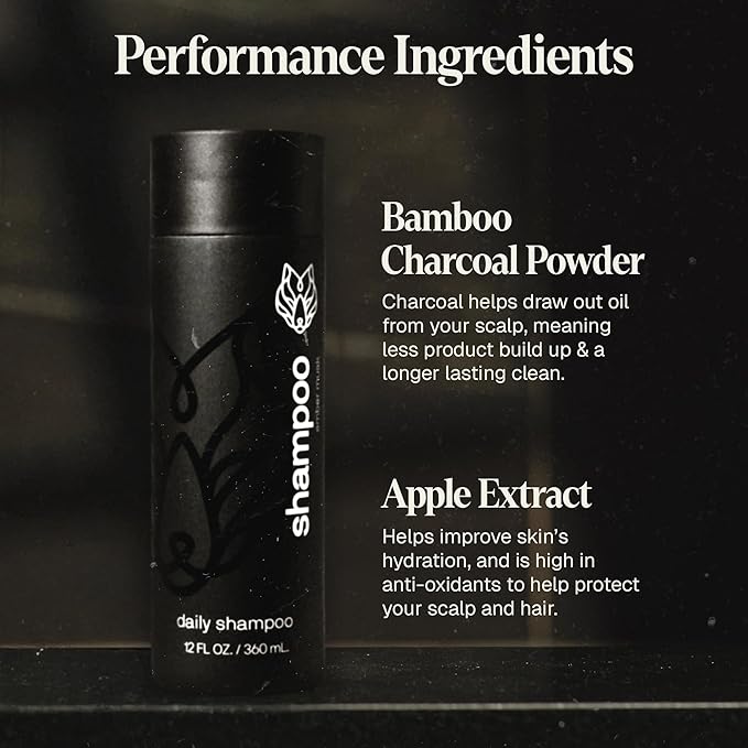 Black Wolf 2-Pack Mens Shampoo for Oily Hair, 12 Fl Oz - Charcoal-Infused Oil Control Shampoo with Moisturizing & Deep Cleansing Formula Hydrates & Nourishes Scalp - Daily Hair Care for Men